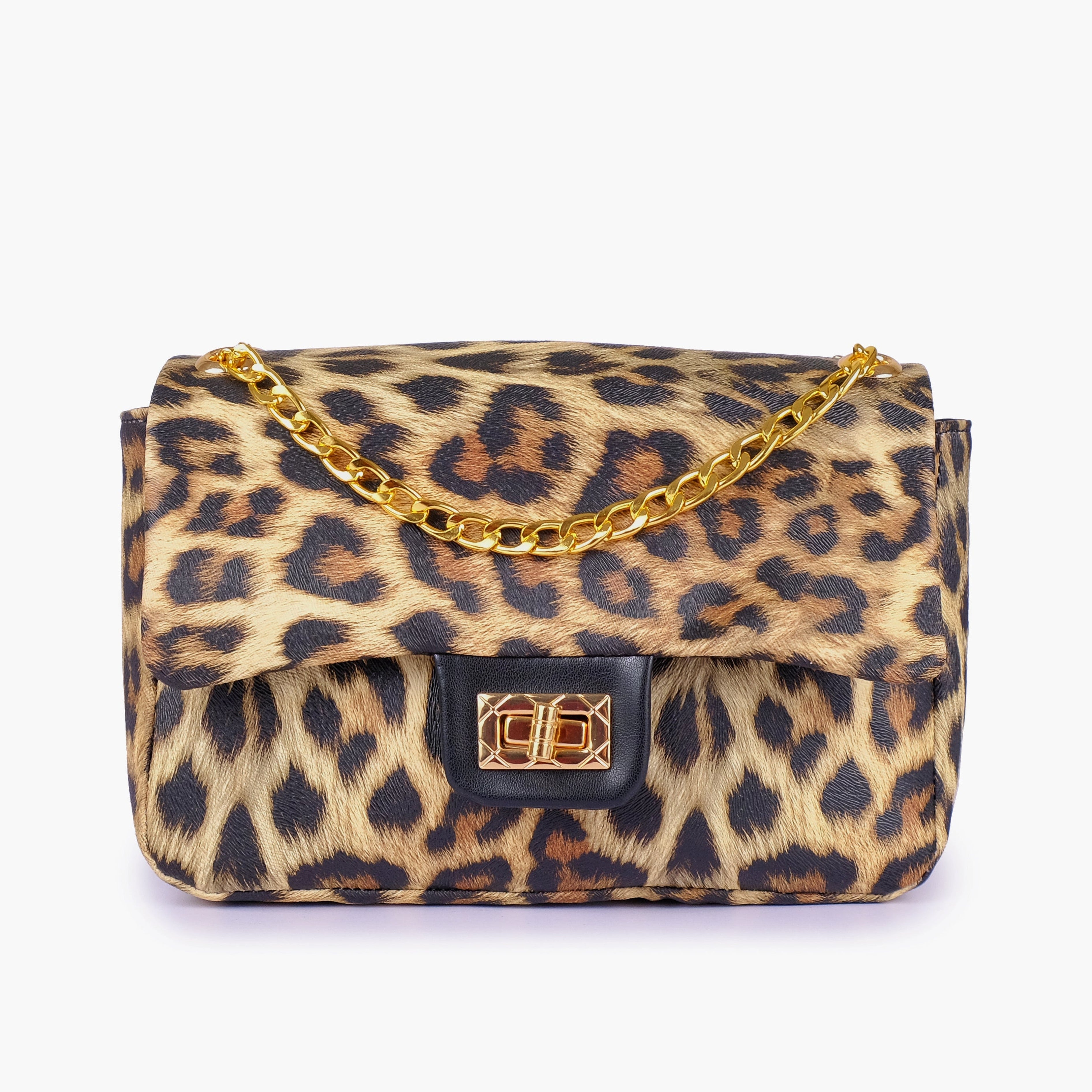 Beige printed mini bag with chain