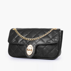 Black quilted small shoulder bag with chain