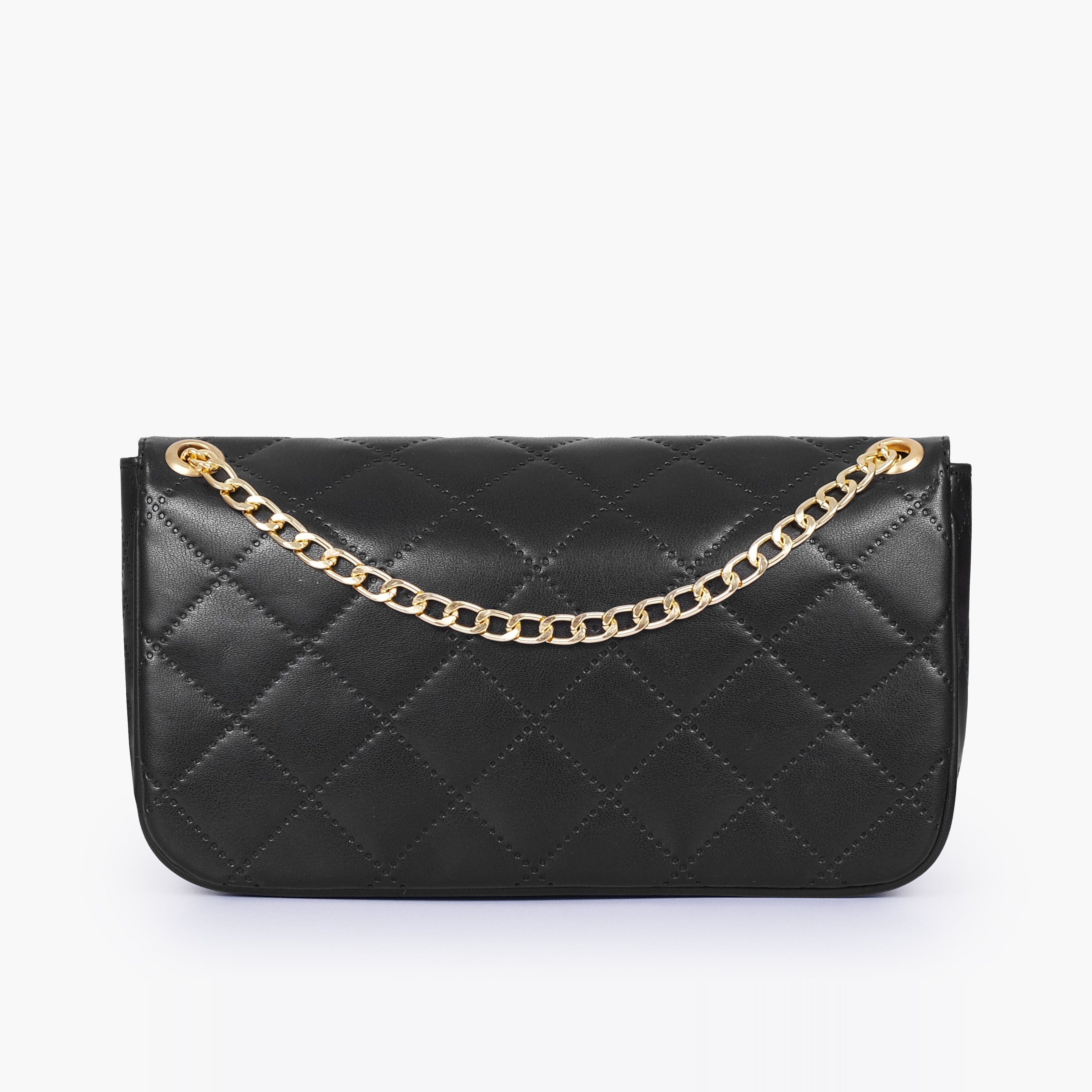 Black quilted small shoulder bag with chain