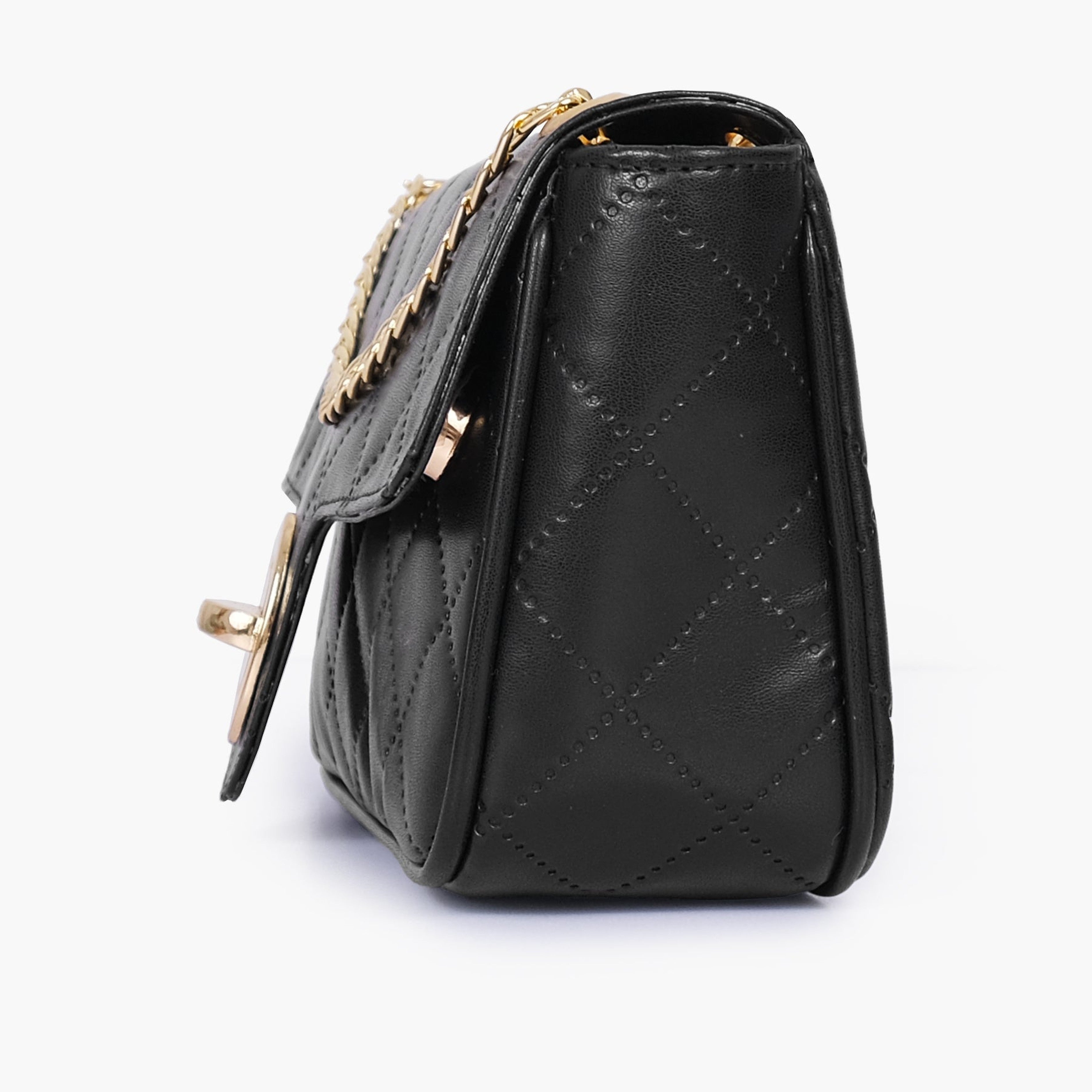 Black quilted small shoulder bag with chain