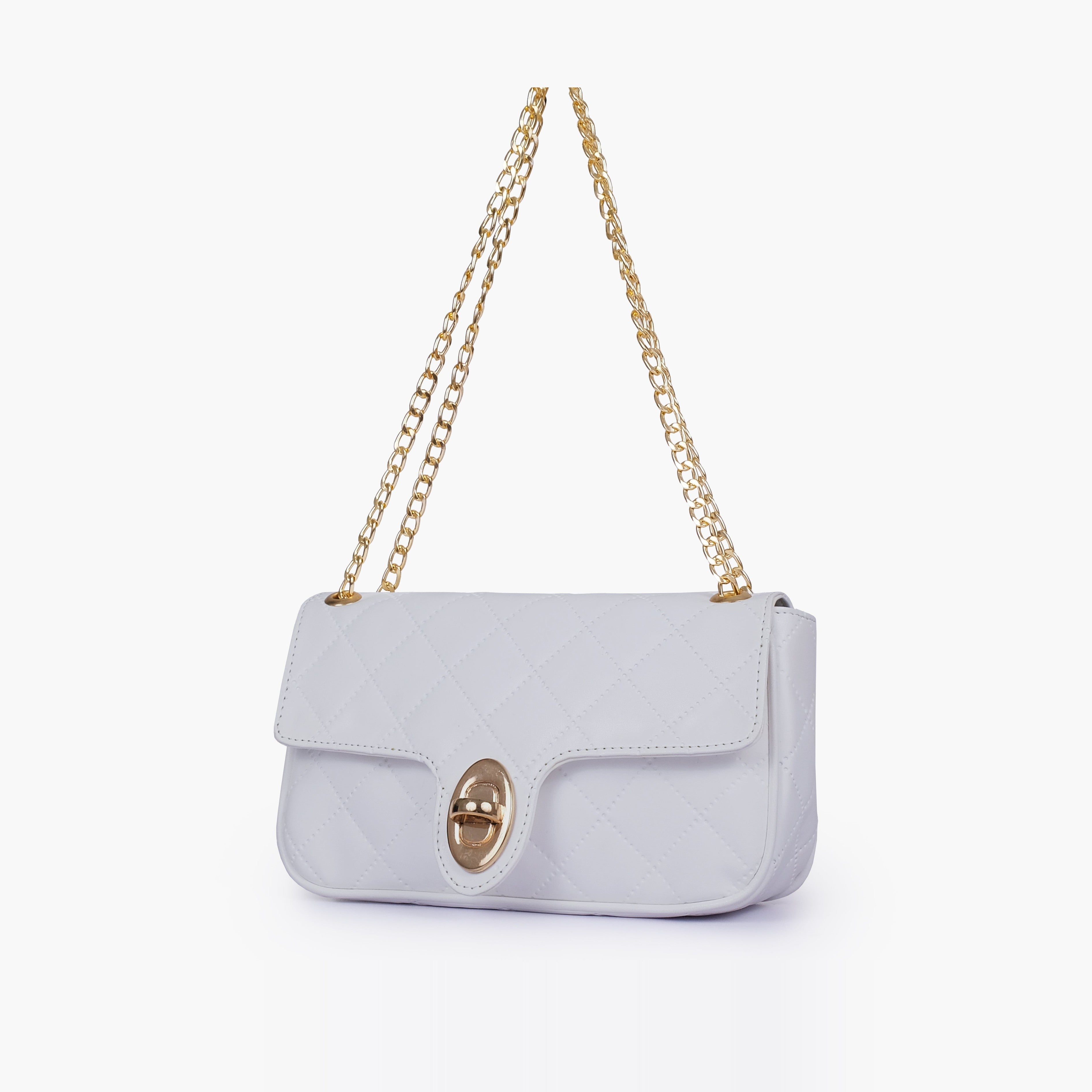 White quilted small shoulder bag with chain