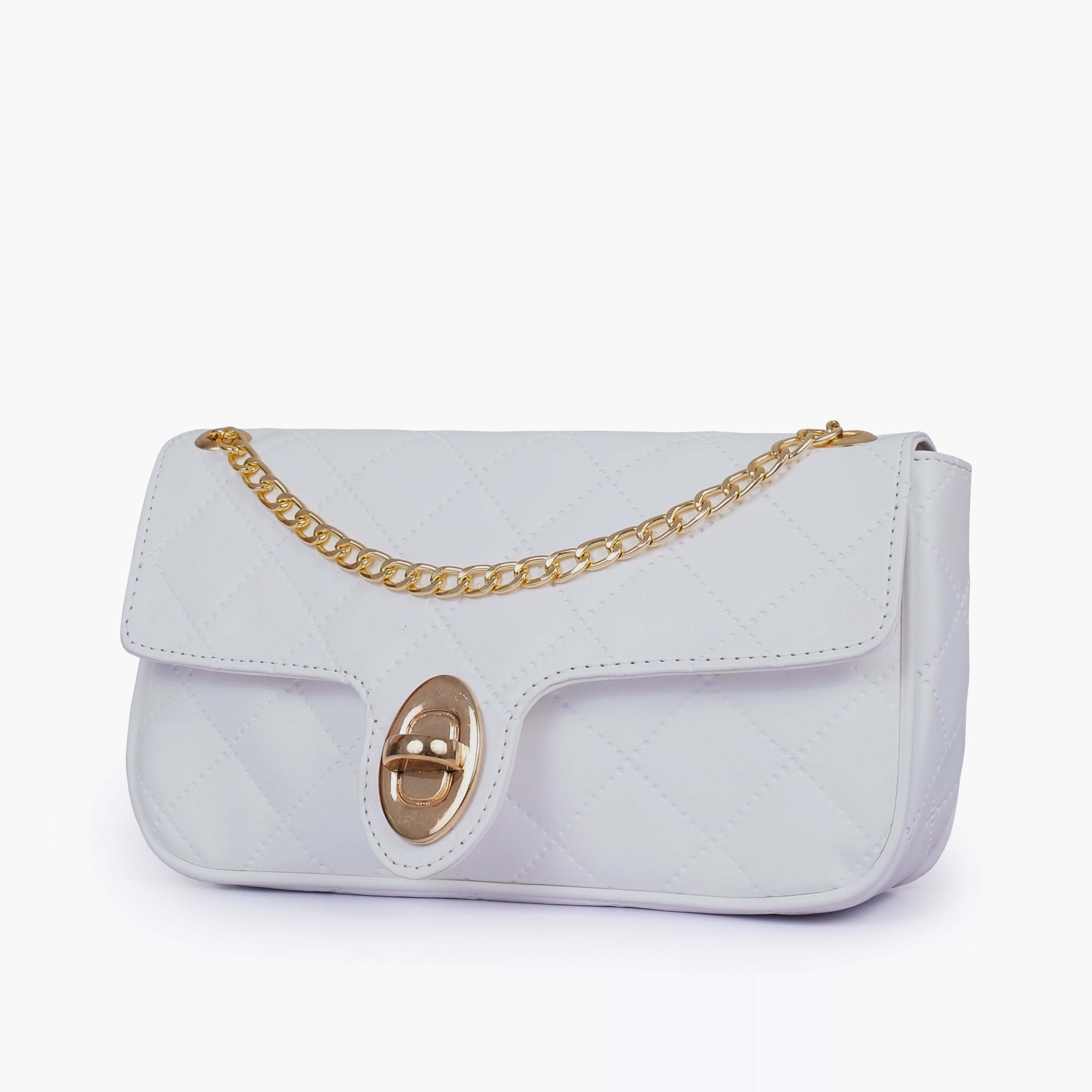 White quilted small shoulder bag with chain