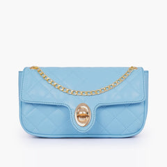 Sky blue quilted small shoulder bag with chain