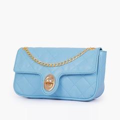 Sky blue quilted small shoulder bag with chain
