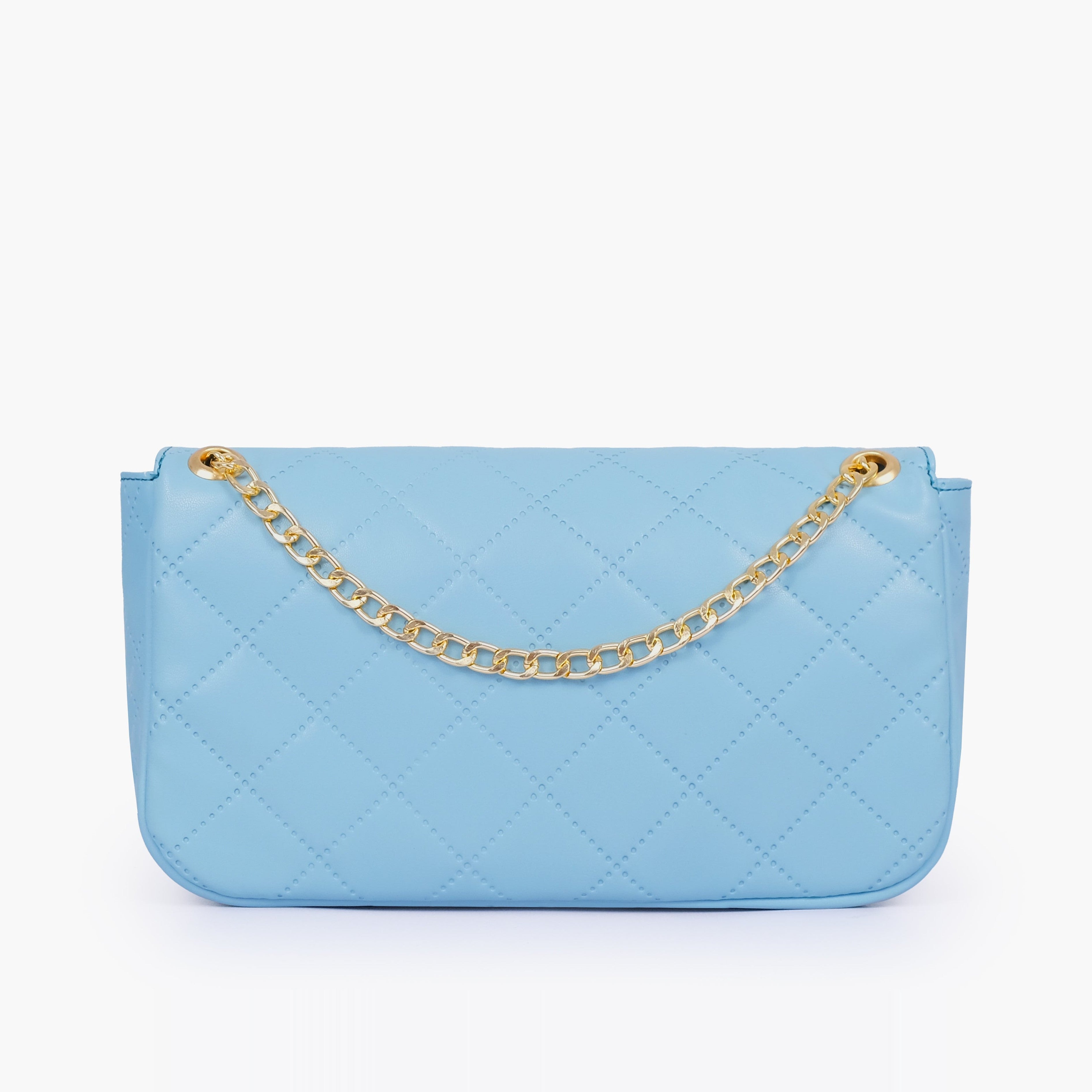 Sky blue quilted small shoulder bag with chain