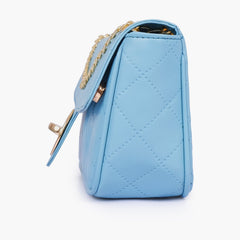 Sky blue quilted small shoulder bag with chain