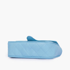 Sky blue quilted small shoulder bag with chain