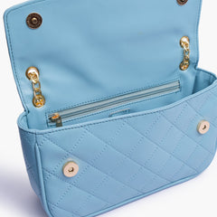 Sky blue quilted small shoulder bag with chain