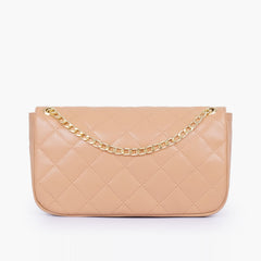 Beige quilted small shoulder bag with chain