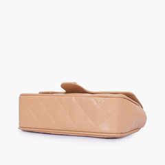 Beige quilted small shoulder bag with chain