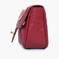 Maroon quilted small shoulder bag with chain