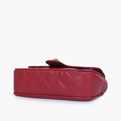 Maroon quilted small shoulder bag with chain