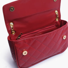 Maroon quilted small shoulder bag with chain