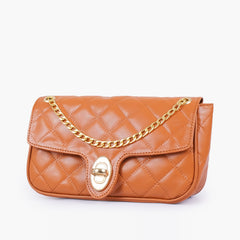 Mustard quilted small shoulder bag with chain