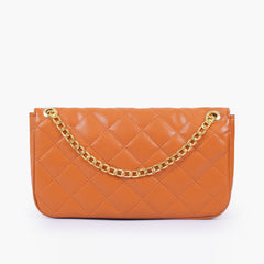 Mustard quilted small shoulder bag with chain
