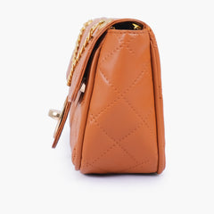 Mustard quilted small shoulder bag with chain