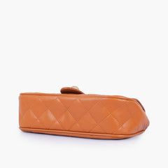 Mustard quilted small shoulder bag with chain