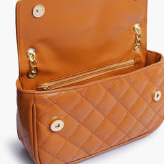 Mustard quilted small shoulder bag with chain