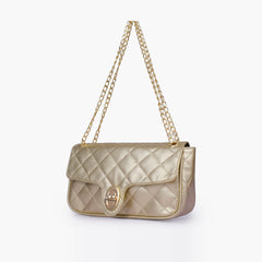 Golden quilted small shoulder bag with chain