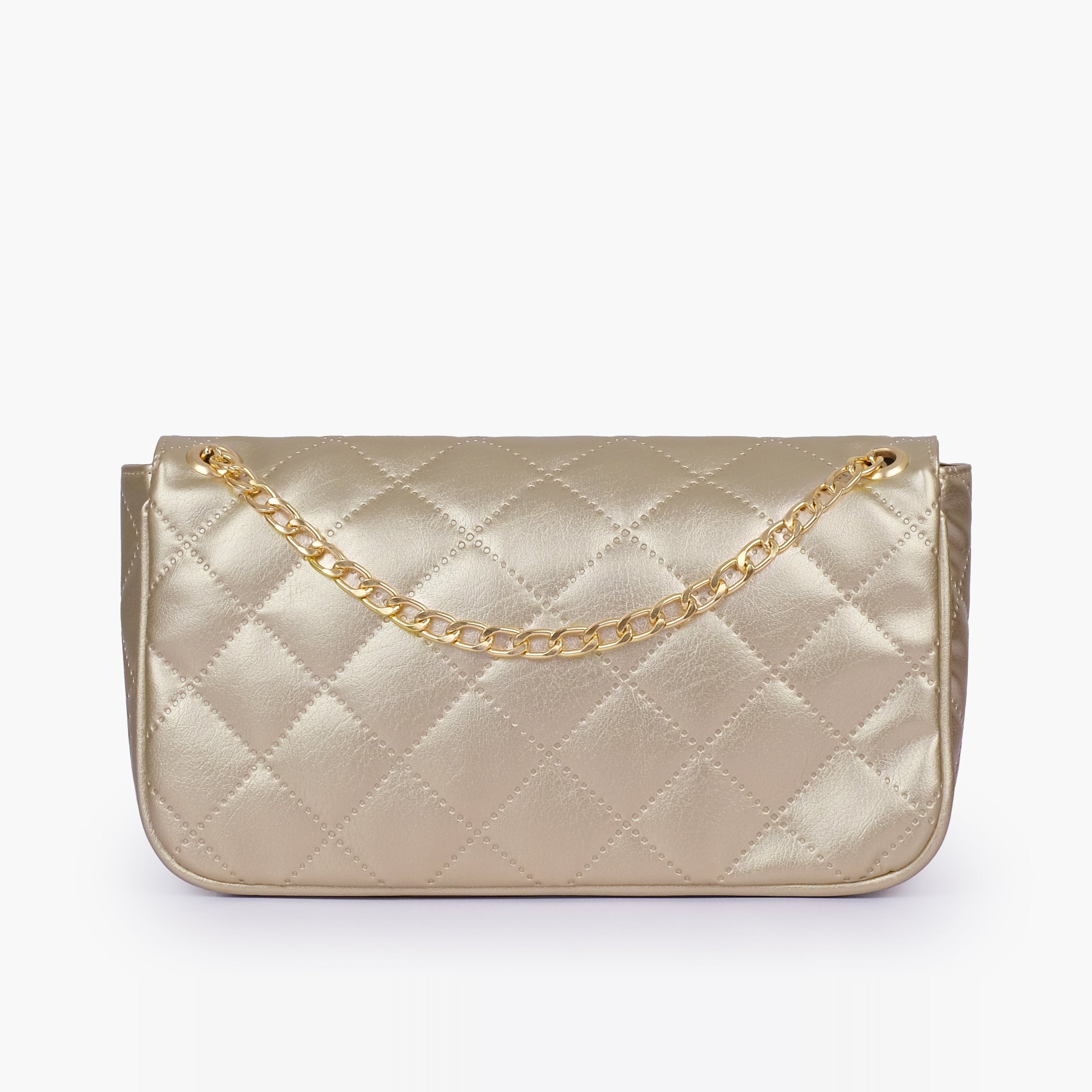 Golden quilted small shoulder bag with chain