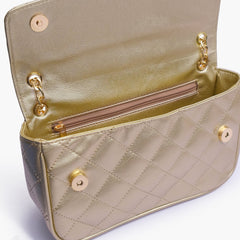 Golden quilted small shoulder bag with chain