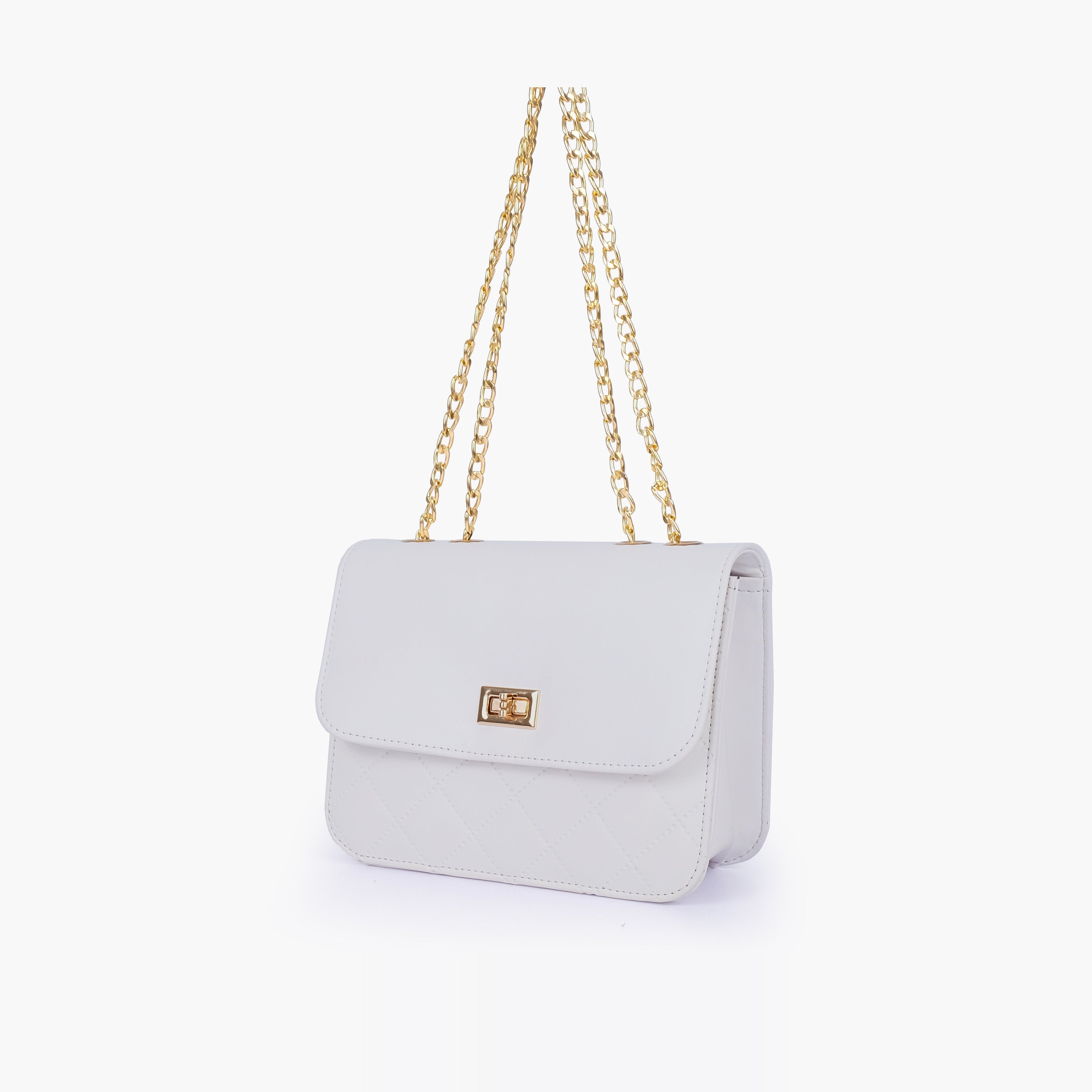White quilted chain cross-body bag