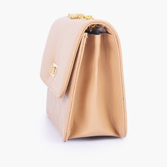 Beige quilted chain cross-body bag