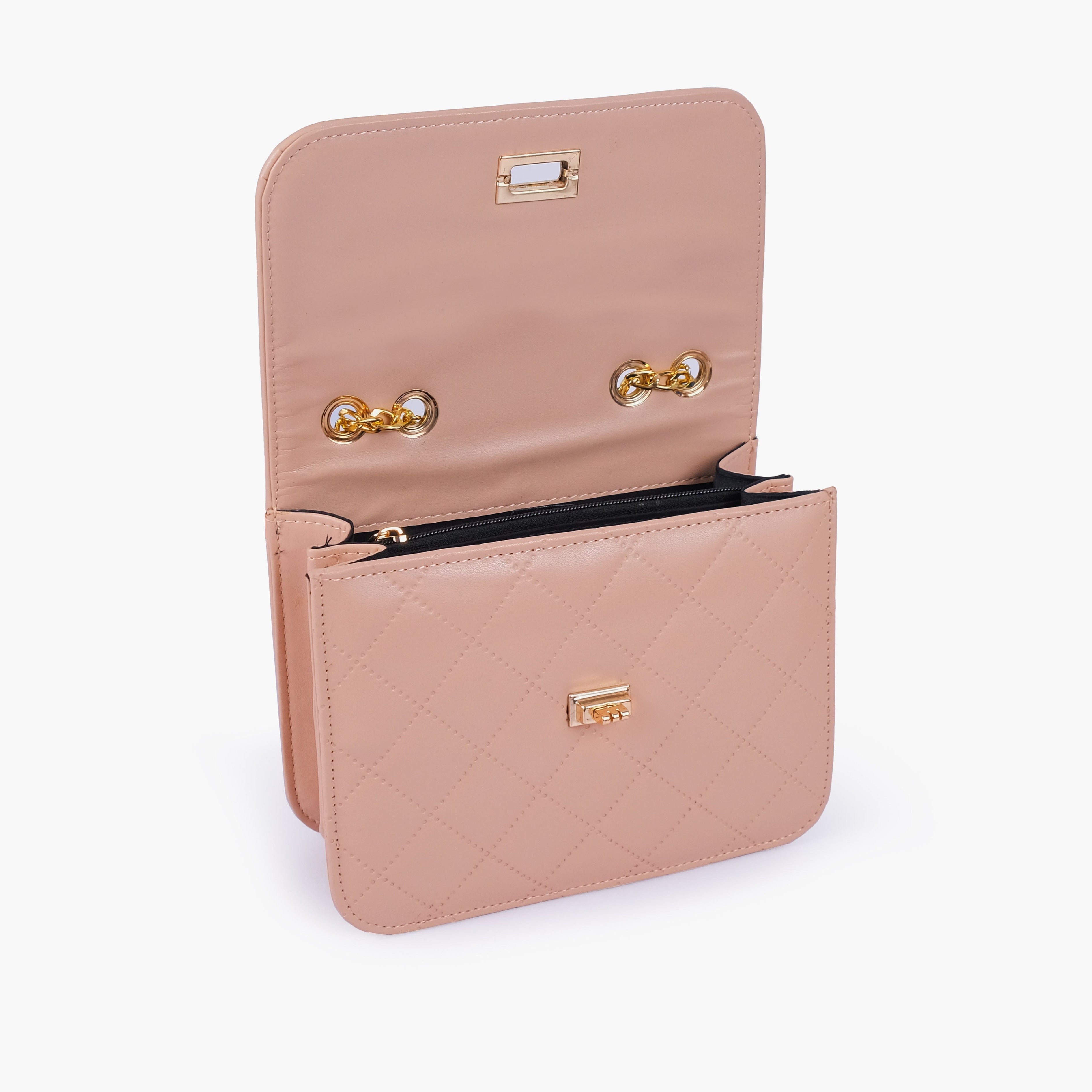 Baby pink quilted chain cross-body bag
