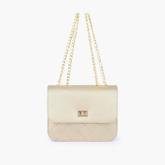 Golden quilted chain cross-body bag