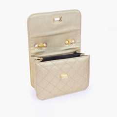 Golden quilted chain cross-body bag