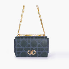 Navy blue quilted chain purse