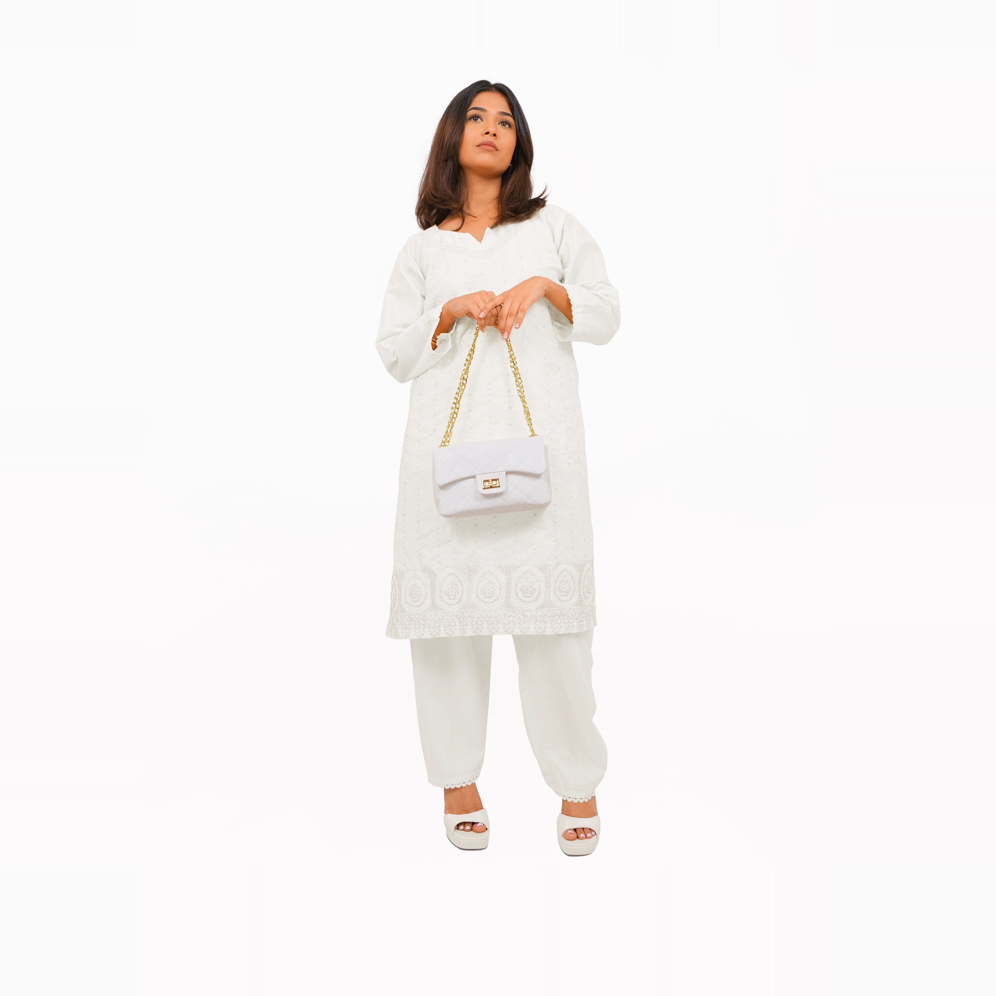 White quilted mini bag with chain