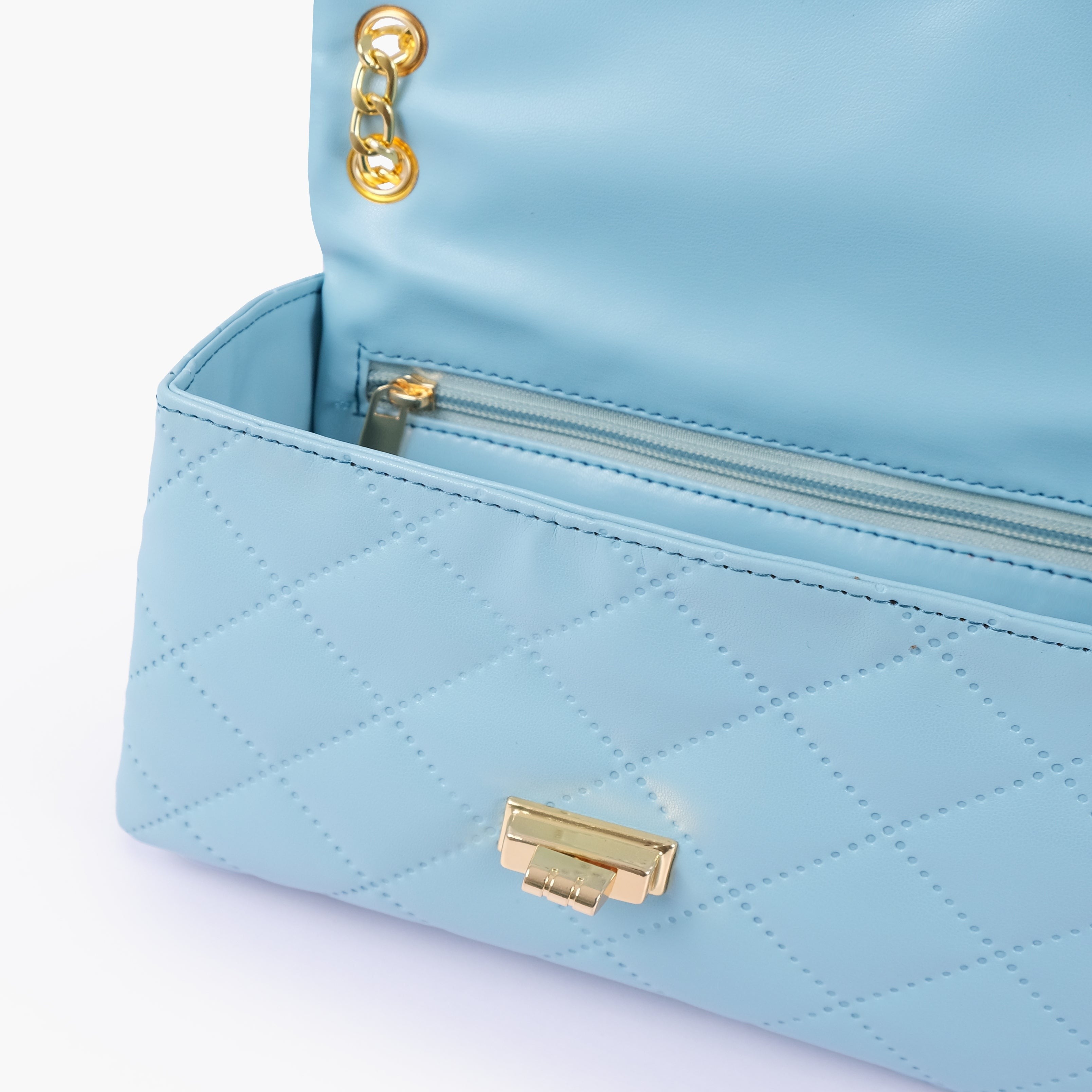 Sky Blue quilted mini bag with chain