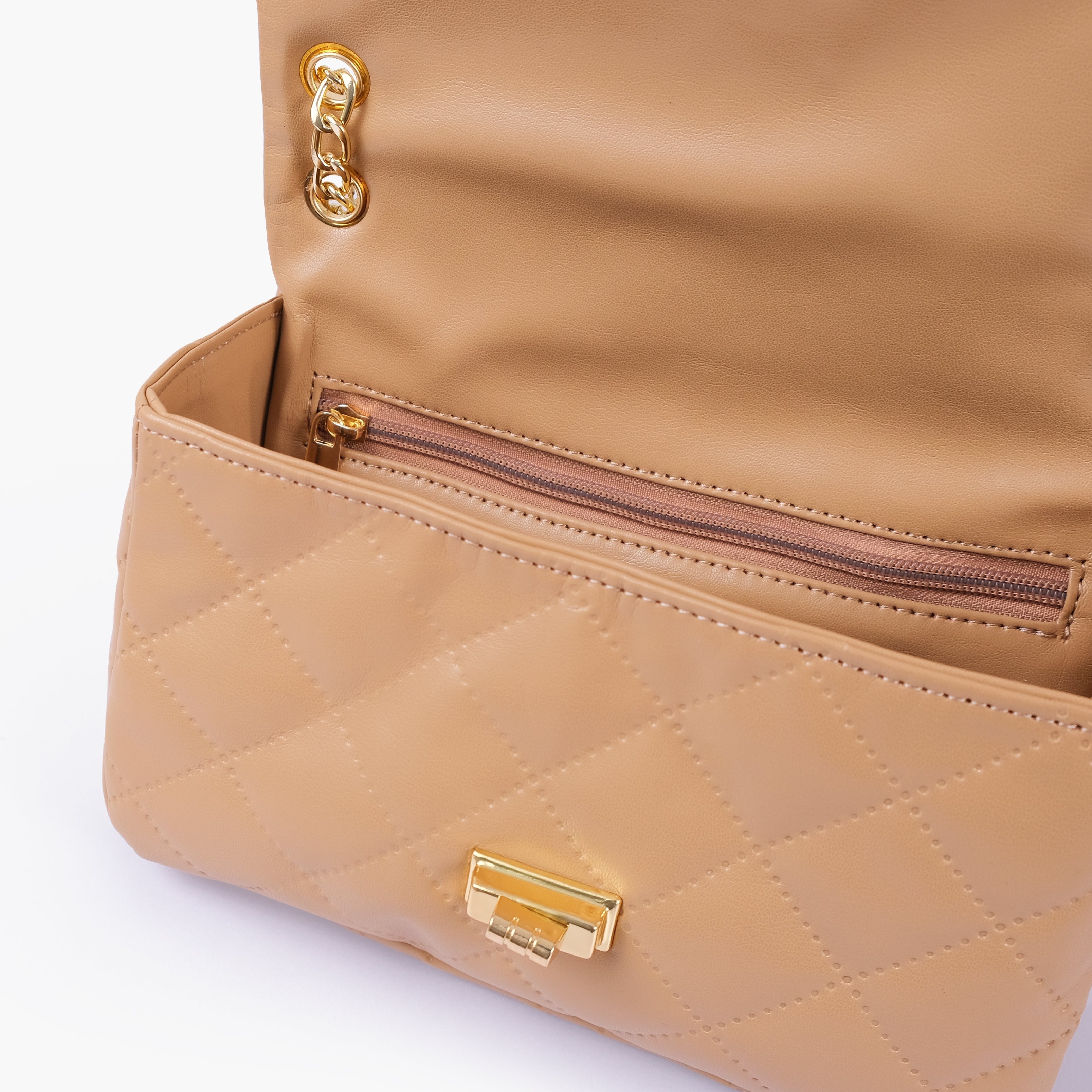 Beige quilted mini bag with chain