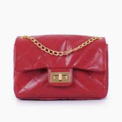 Maroon quilted mini bag with chain