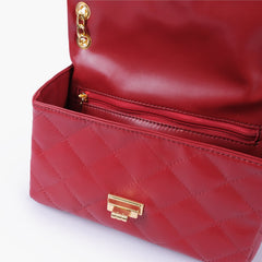 Maroon quilted mini bag with chain
