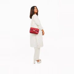 Maroon quilted mini bag with chain