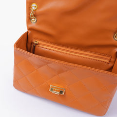 Mustard quilted mini bag with chain