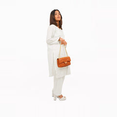 Mustard quilted mini bag with chain