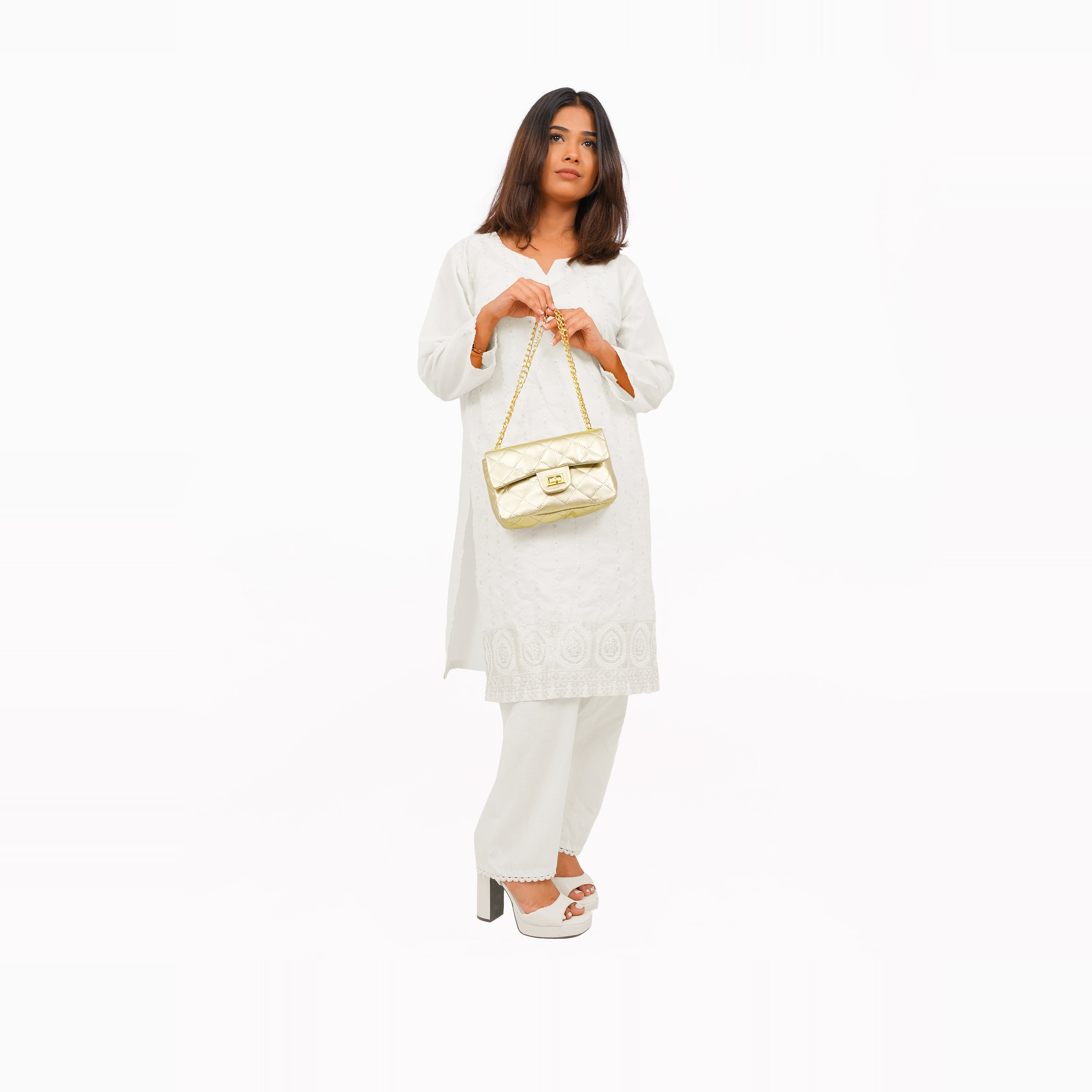 Golden quilted mini bag with chain