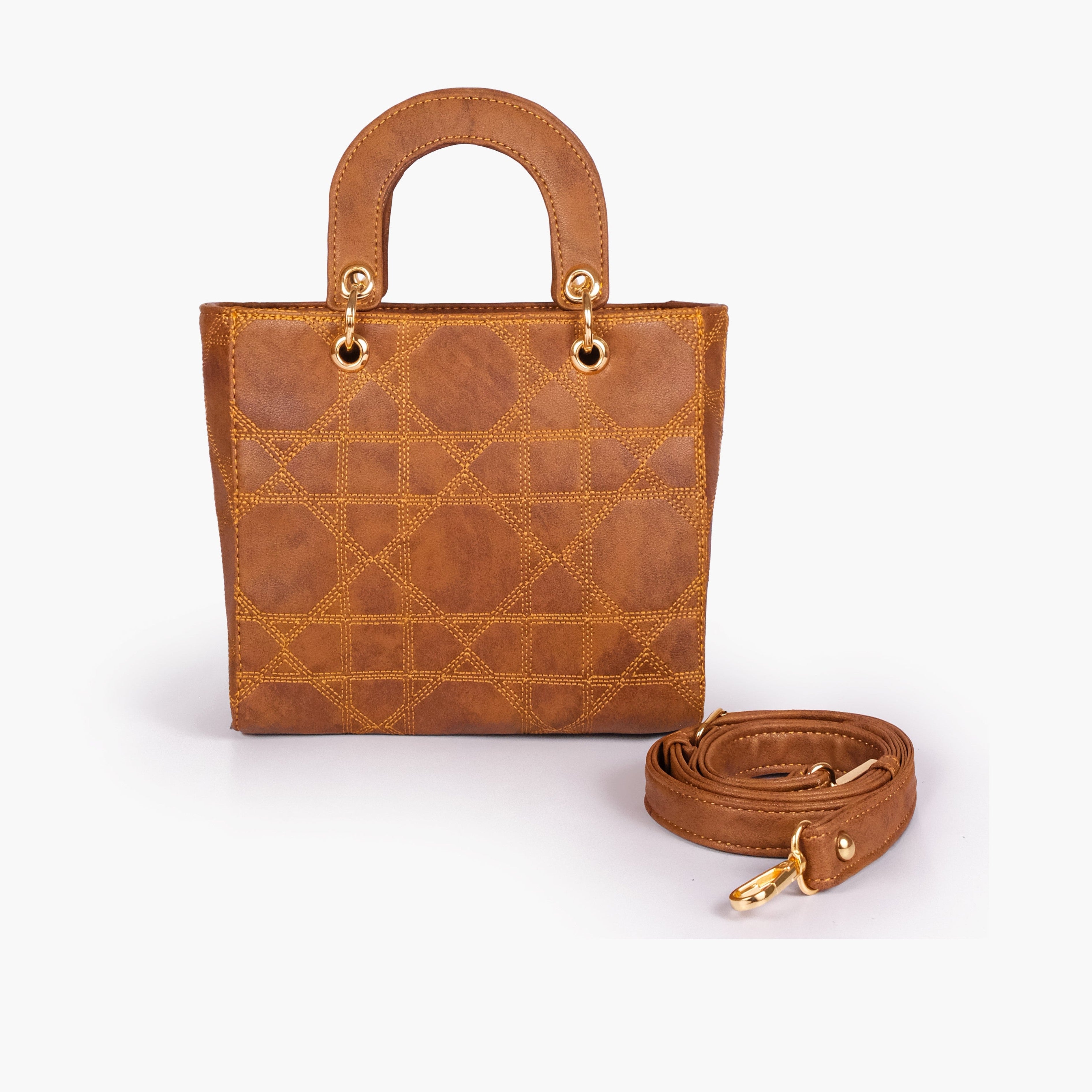 Brown quilted mini tote bag