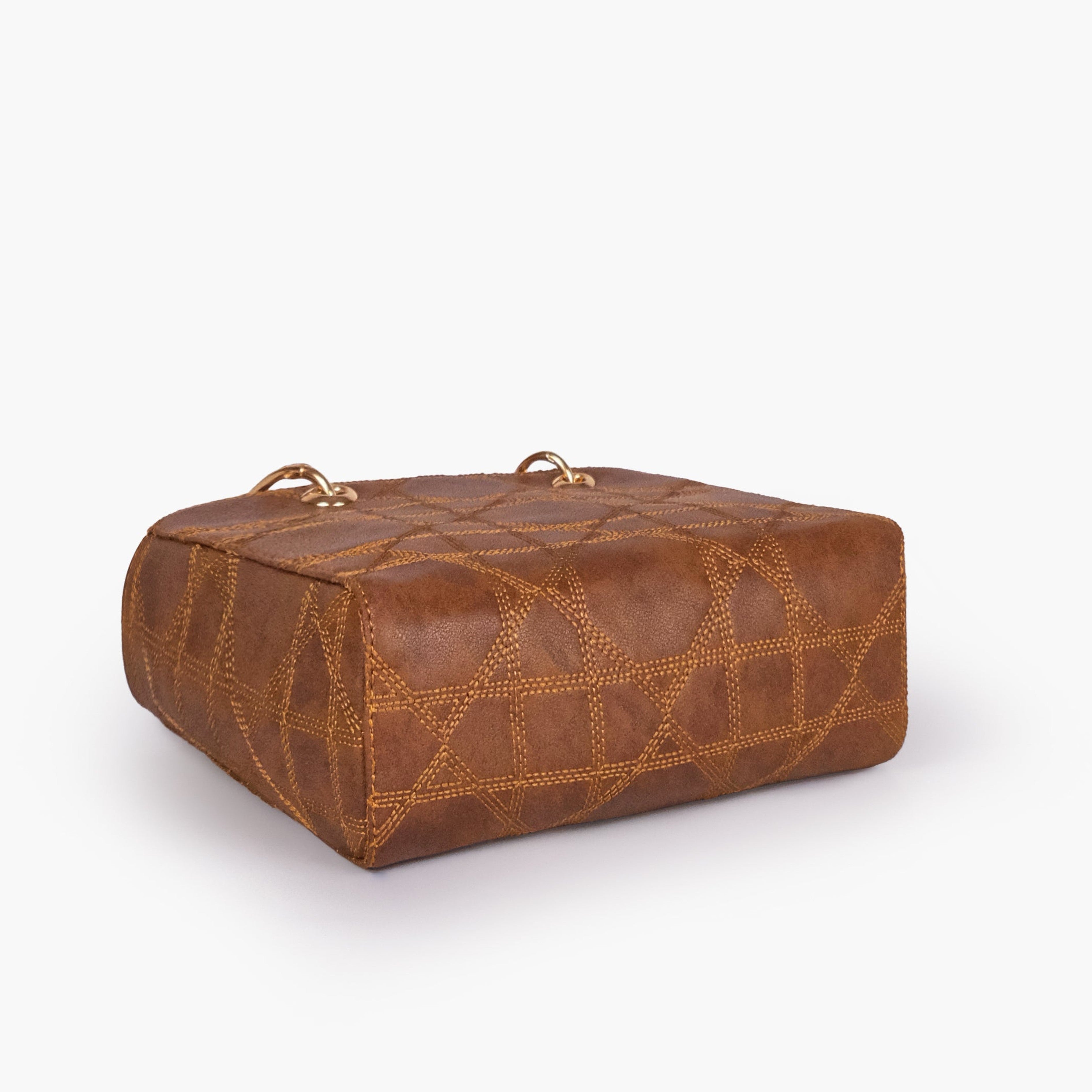 Brown quilted mini tote bag