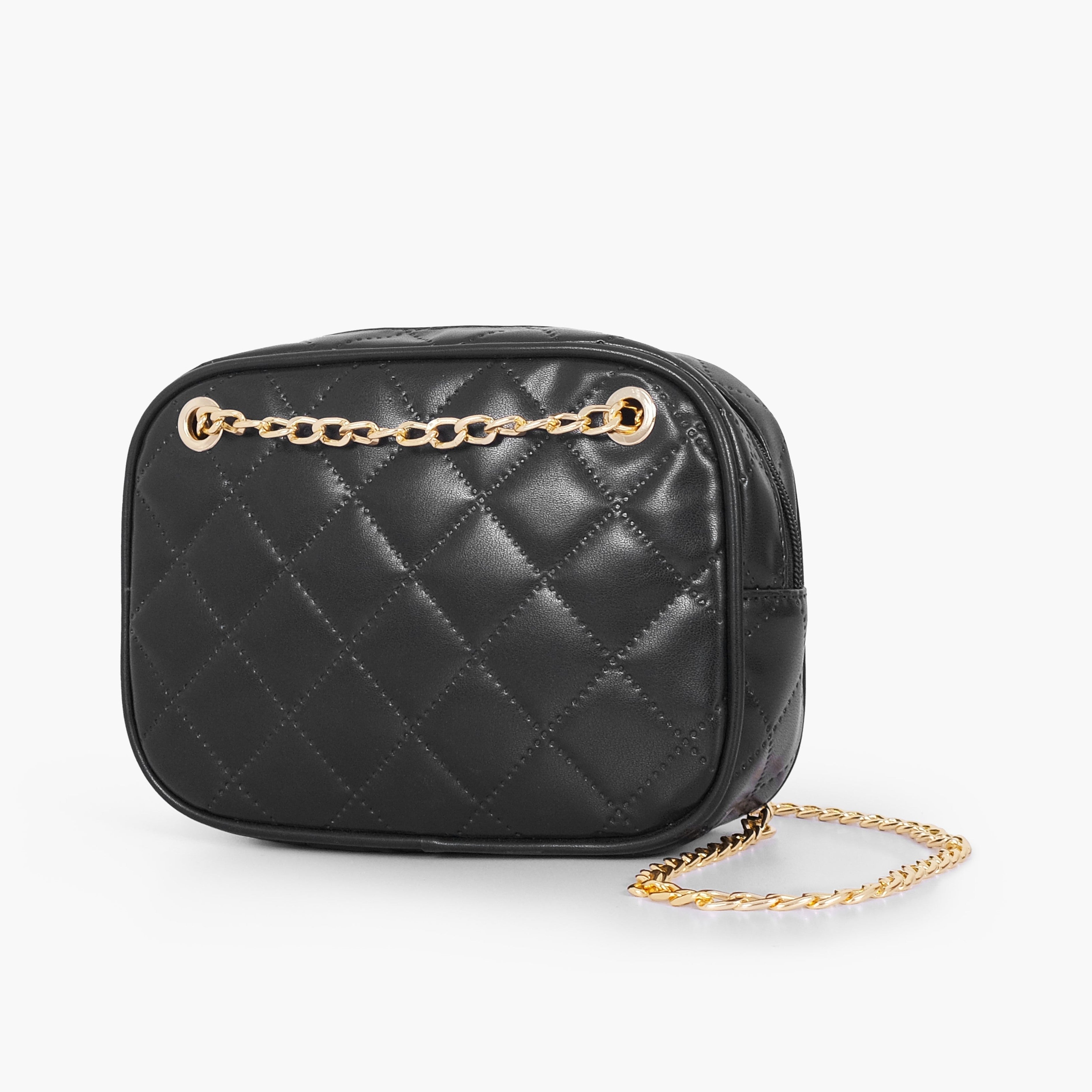 Black quilted rectangle cross-body bag