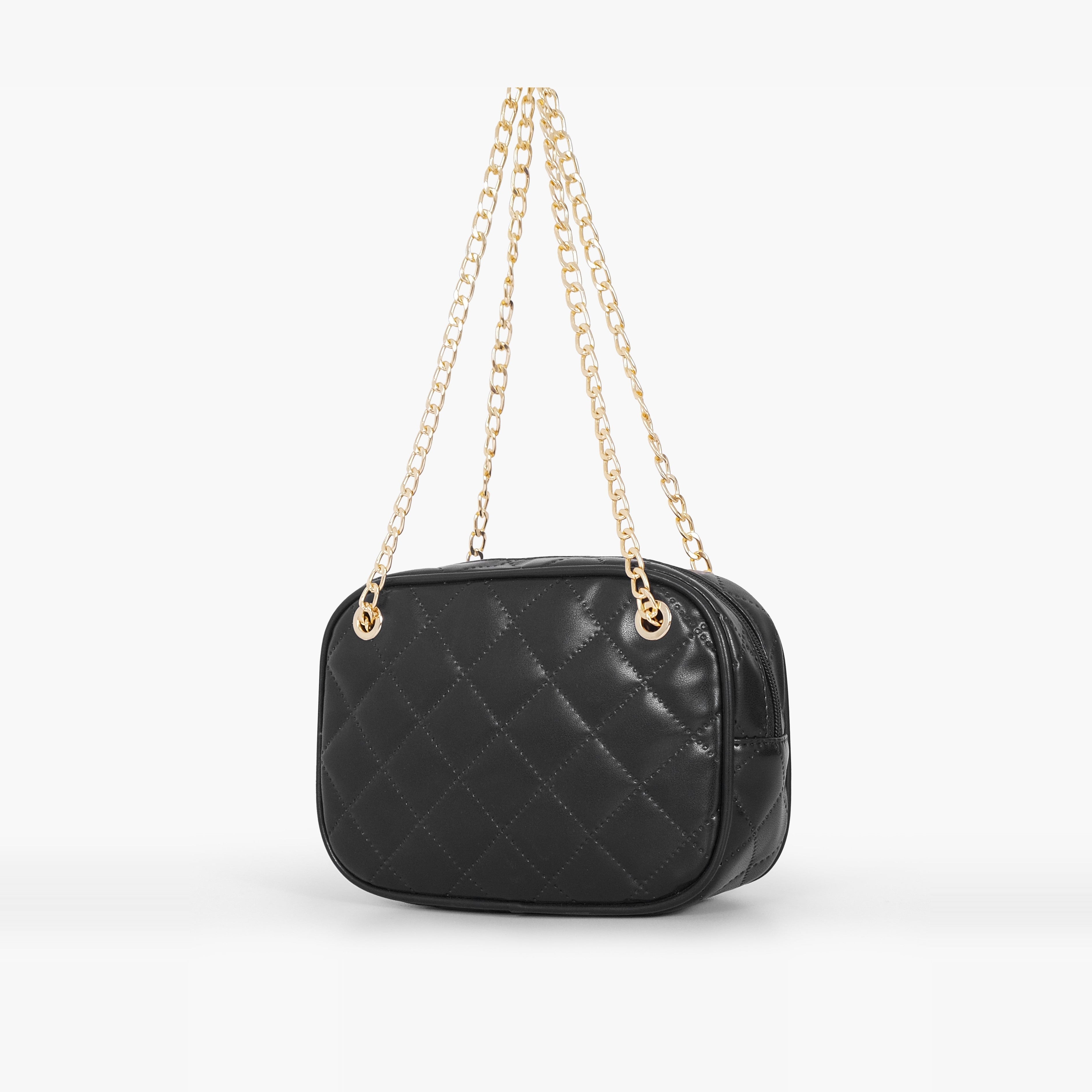 Black quilted rectangle cross-body bag