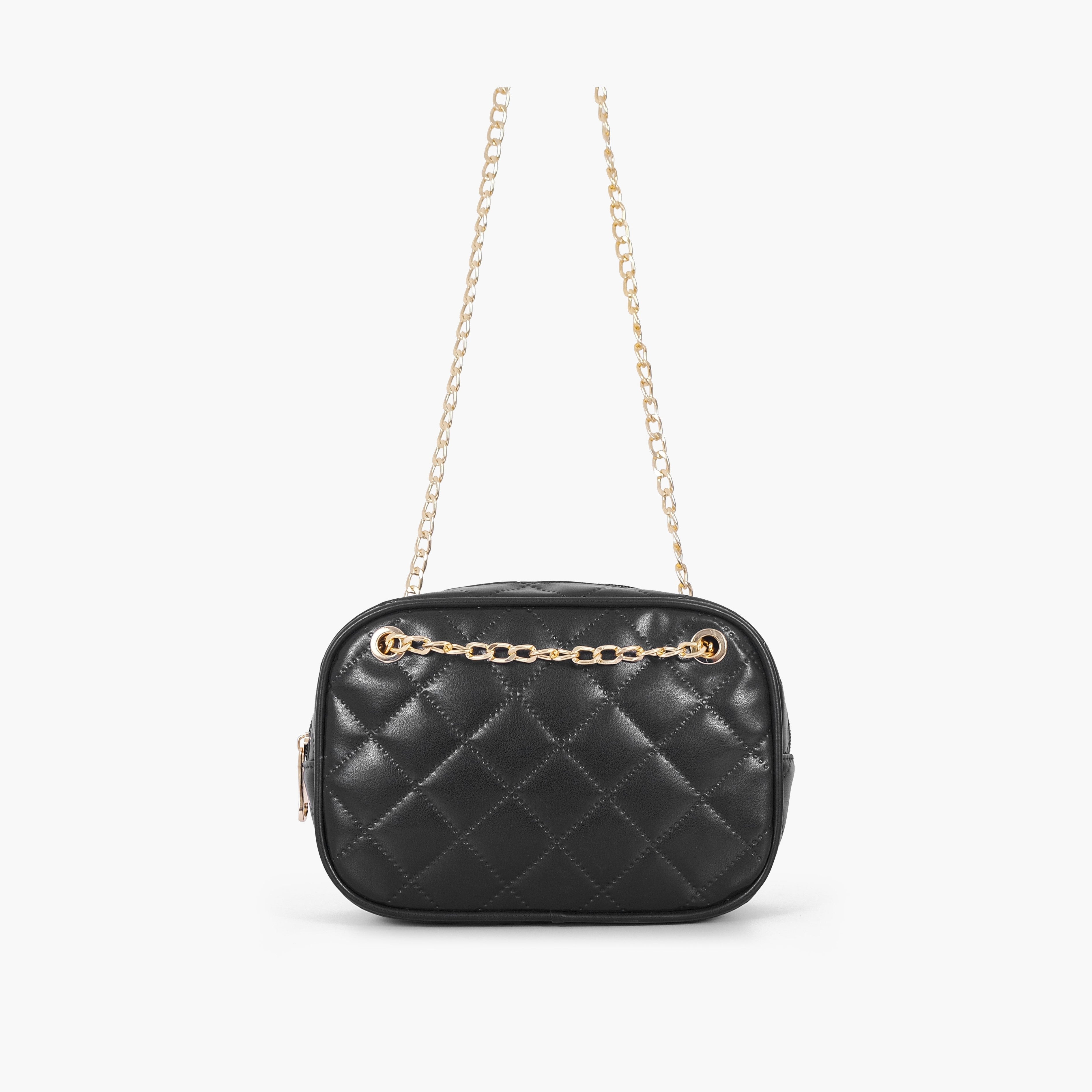 Black quilted rectangle cross-body bag