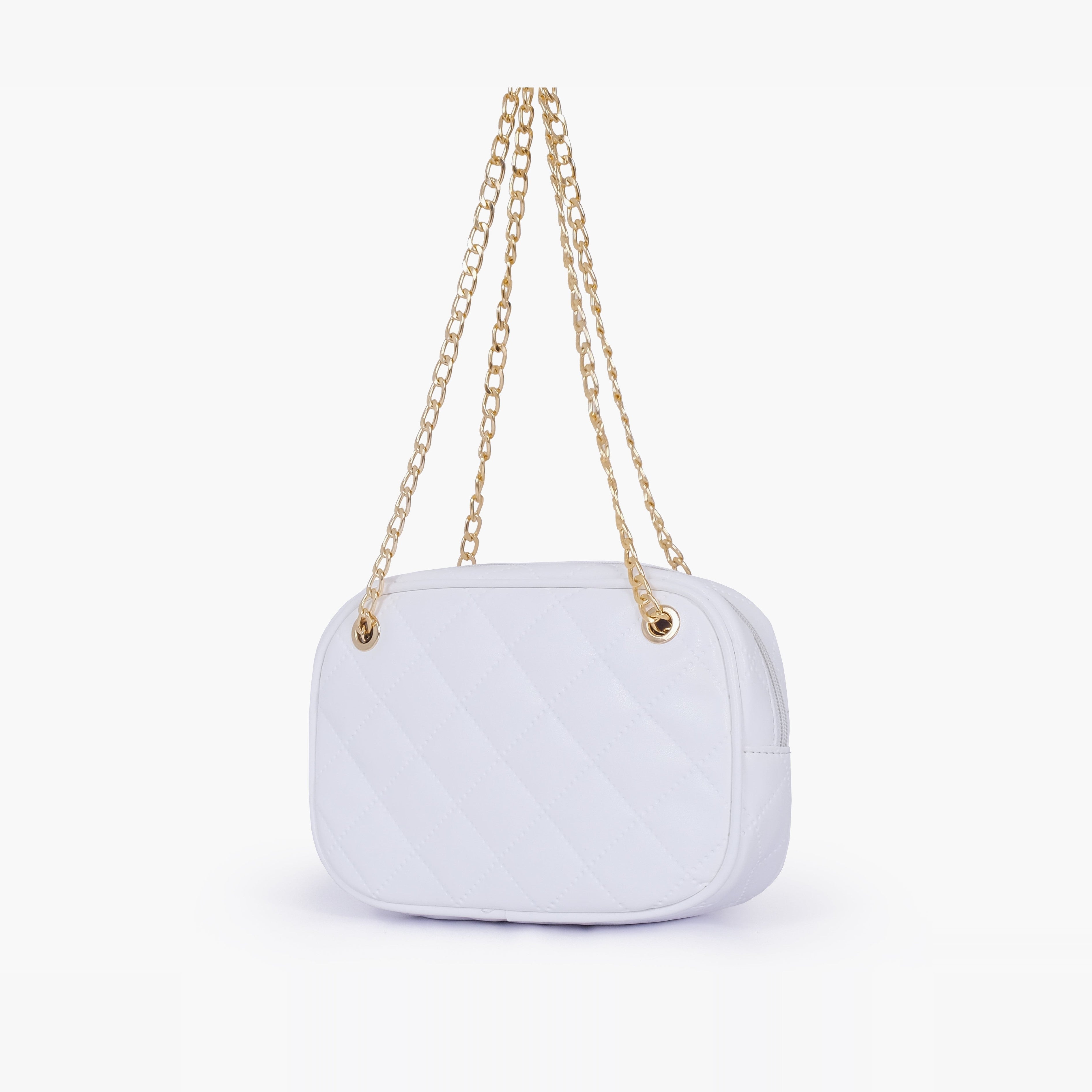 White quilted rectangle cross-body bag