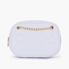 White quilted rectangle cross-body bag