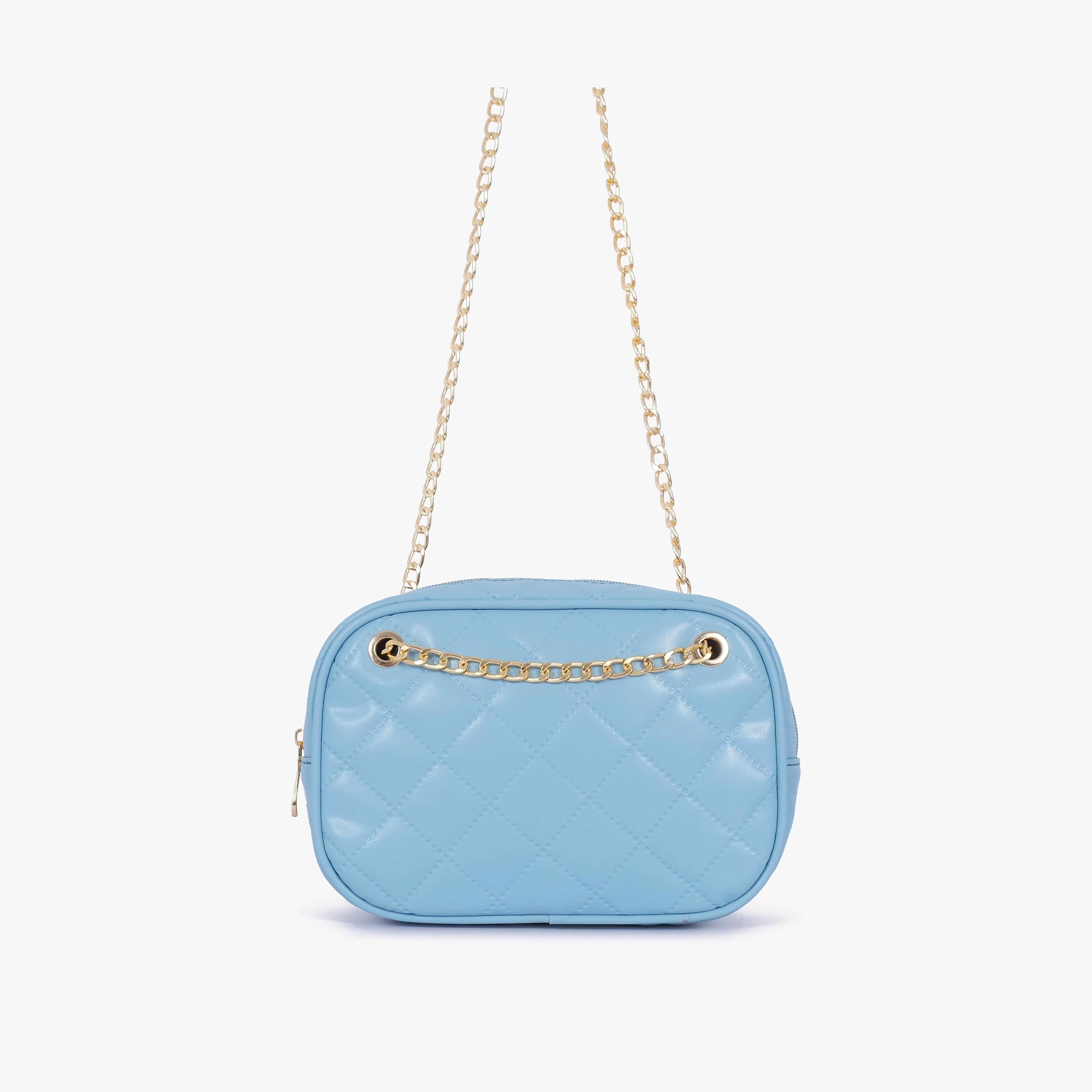 Sky blue quilted rectangle cross-body bag