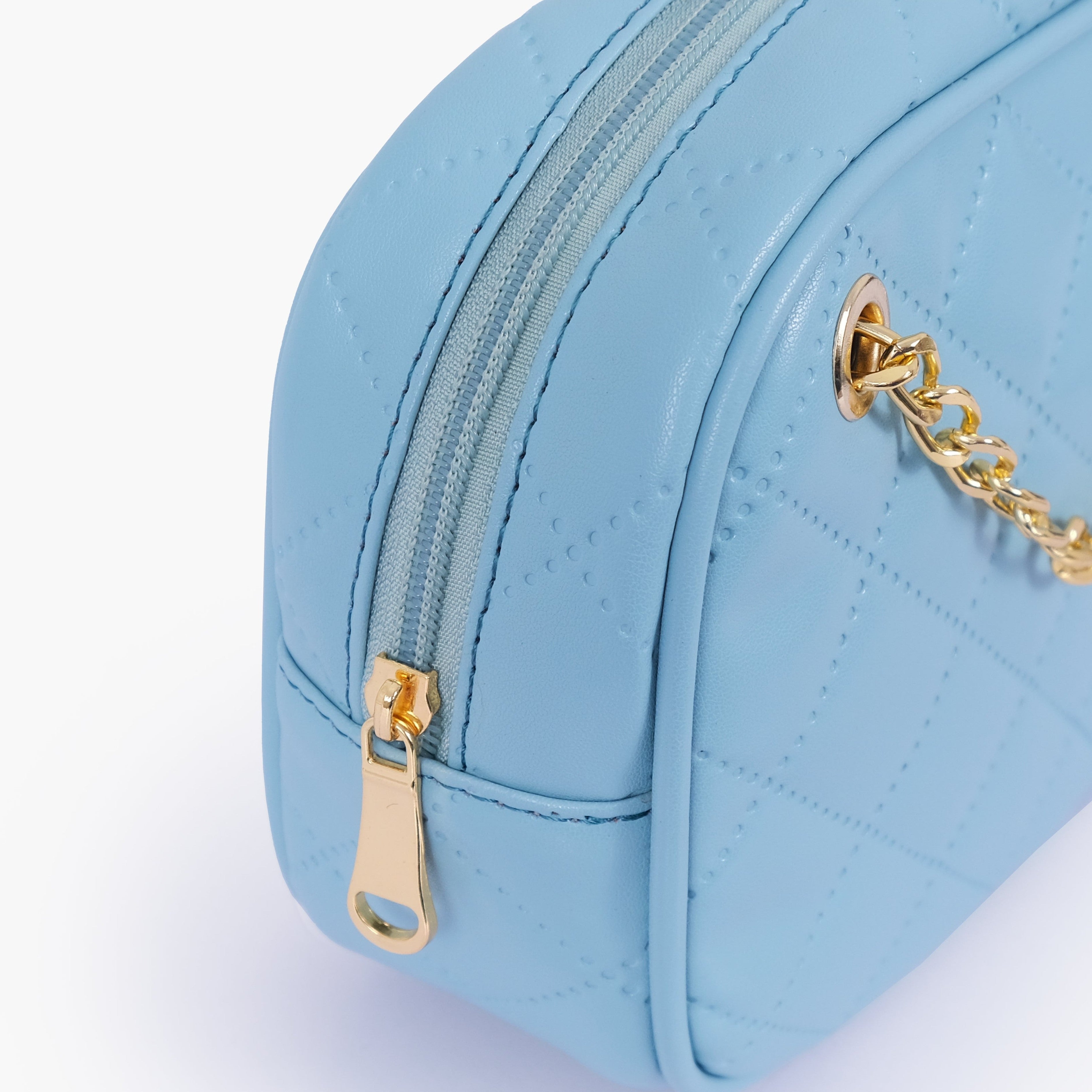 Sky blue quilted rectangle cross-body bag
