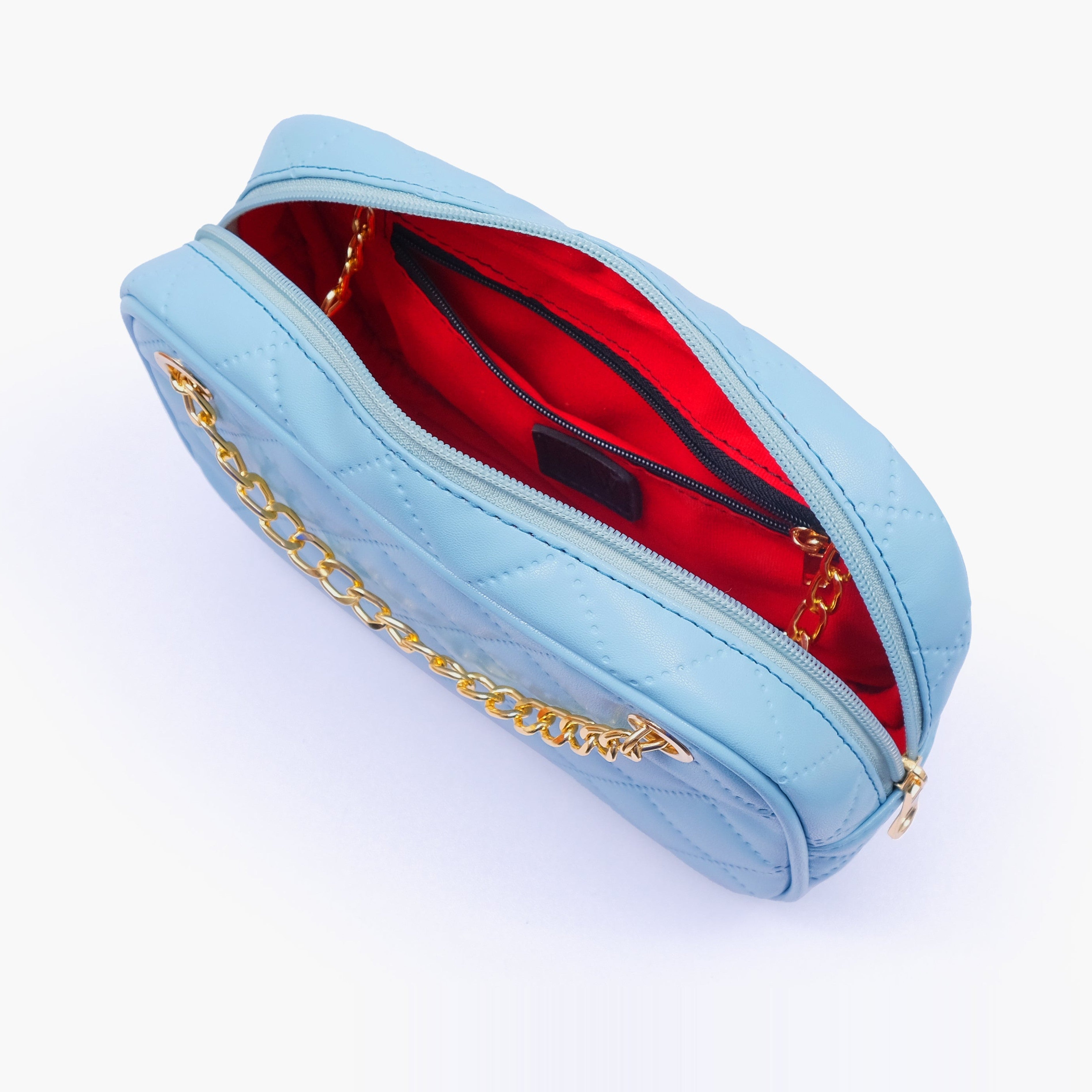 Sky blue quilted rectangle cross-body bag